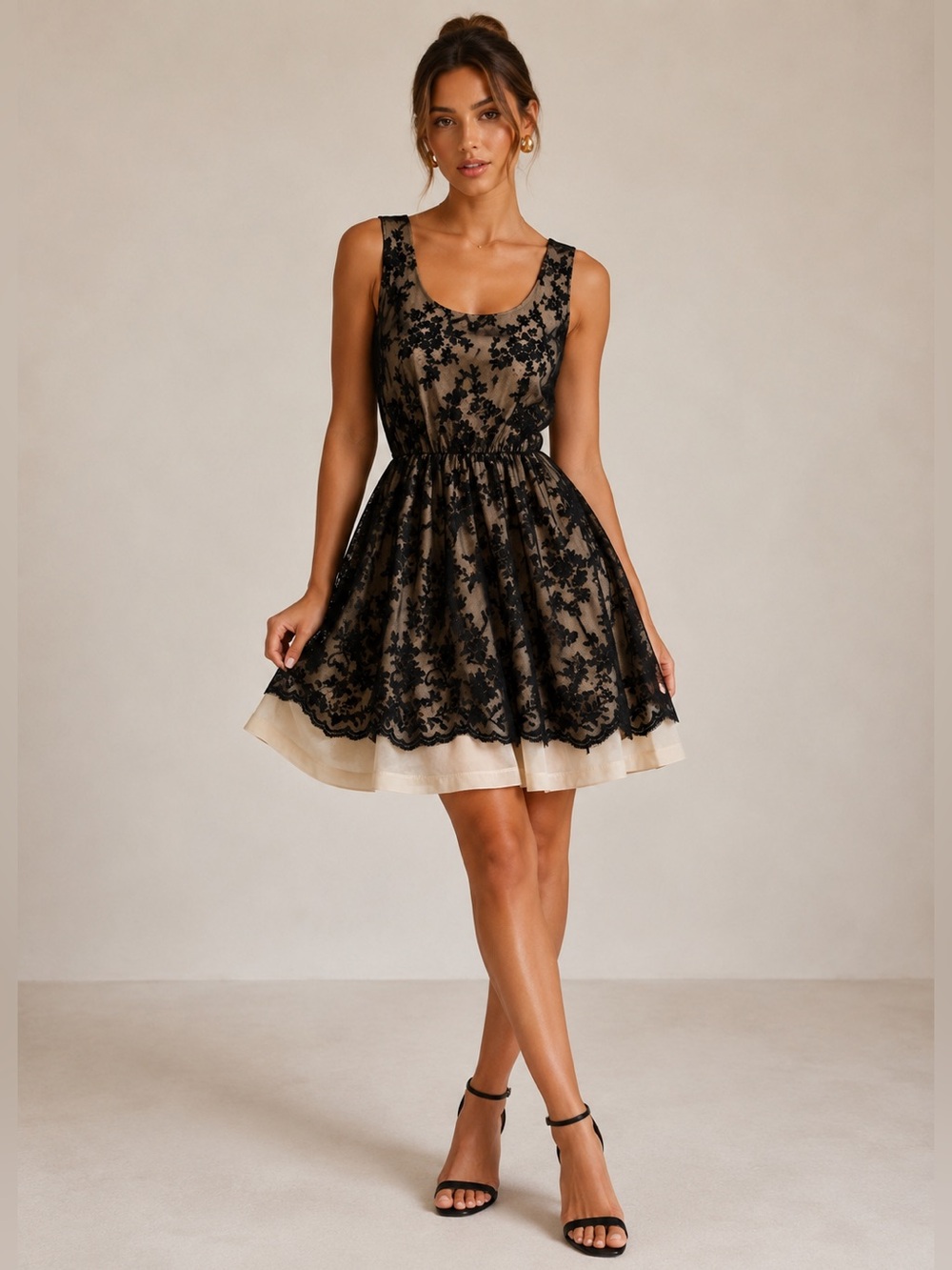 amulet black lace fit & flare dress 🤍 xs